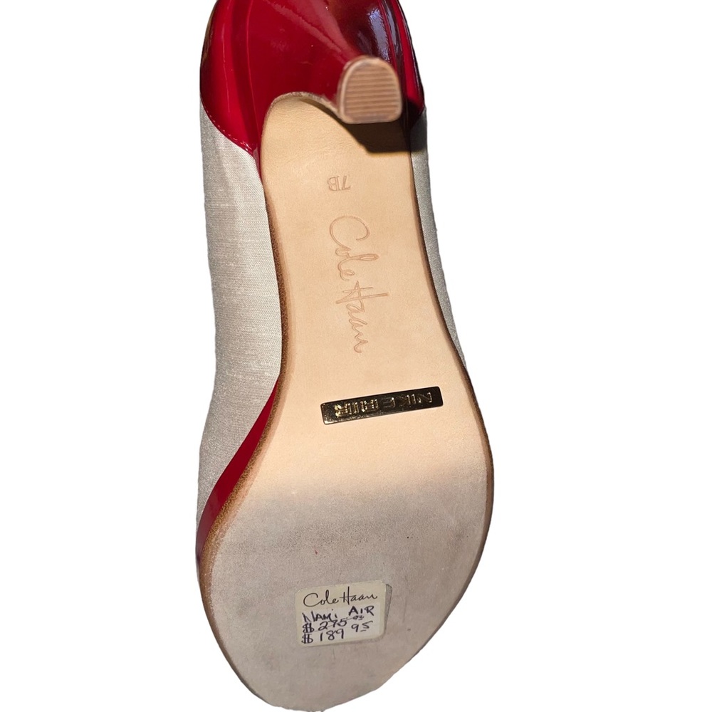 Cole Haan Nami Air Open Toe Pumps Women’s Size 7B Red And Beige 3.5” Heel EUC - Picture 5 of 10